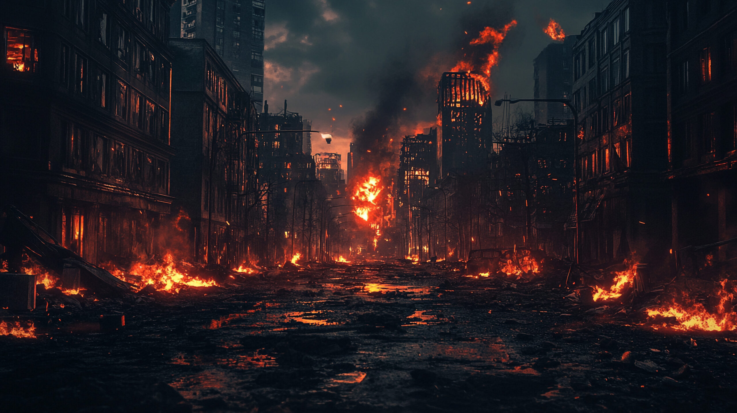 vecteezy city street is on fire with a large fire in the middle the 57338617 scaled