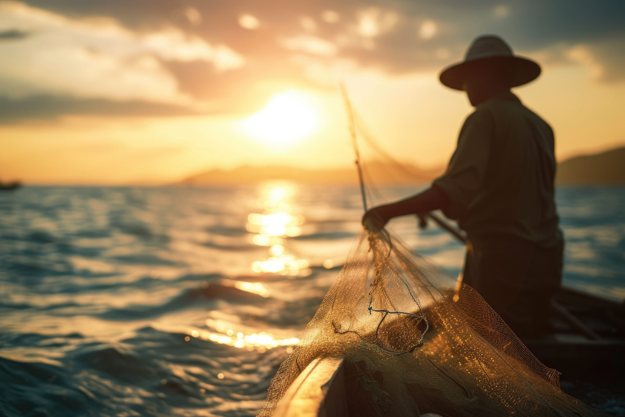 vecteezy golden hour fishing a fisherman retrieves his net at dusk on 43217621 2 scaled