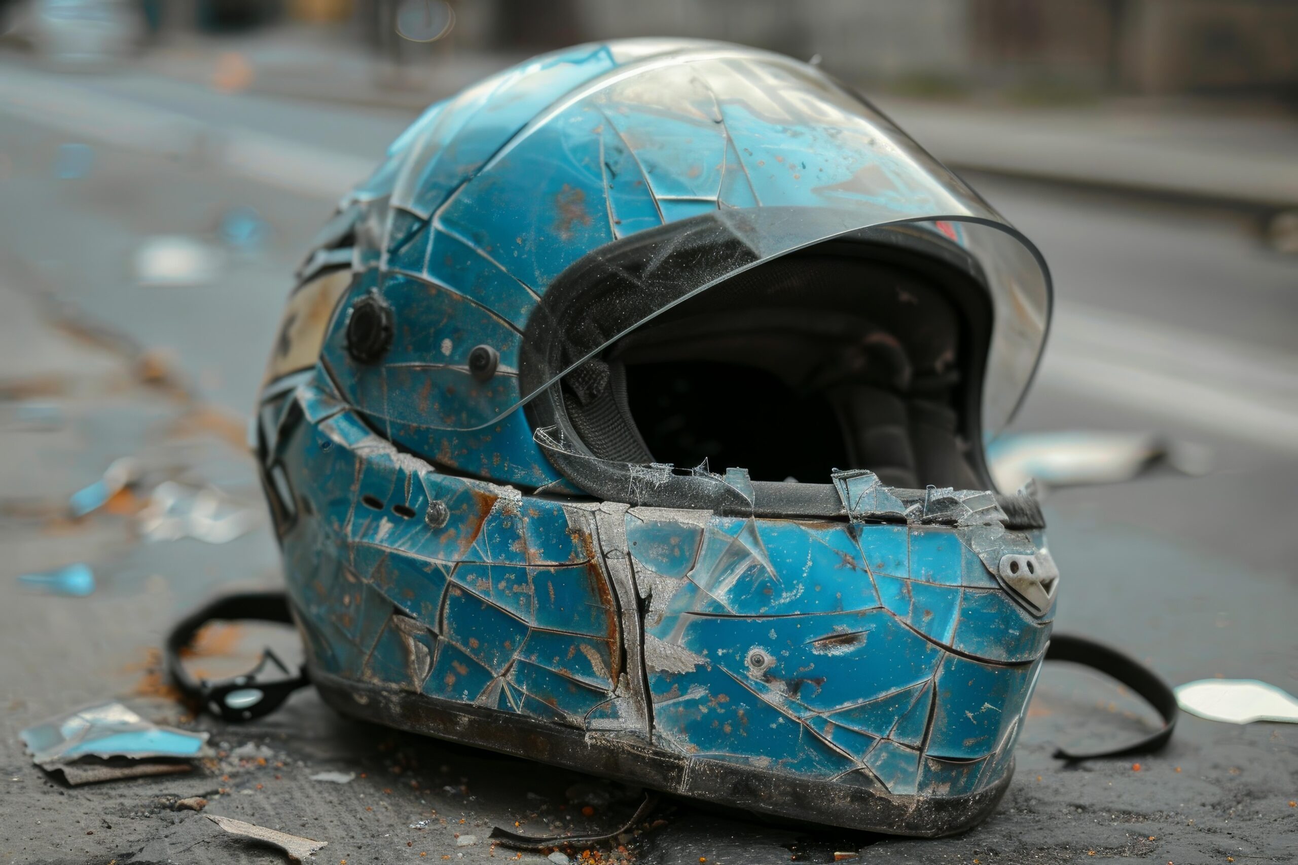 vecteezy broken motorcycle helmet lying on asphalt after traffic 47330369 scaled