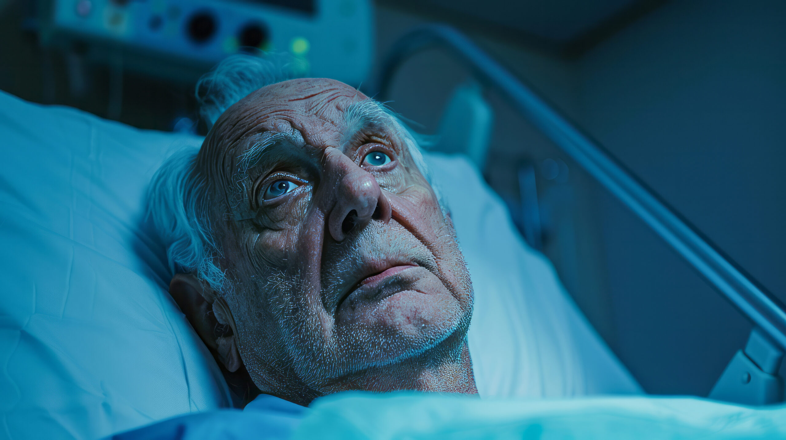 vecteezy elderly man in hospital bed looking anxious under blue light 489044 scaled