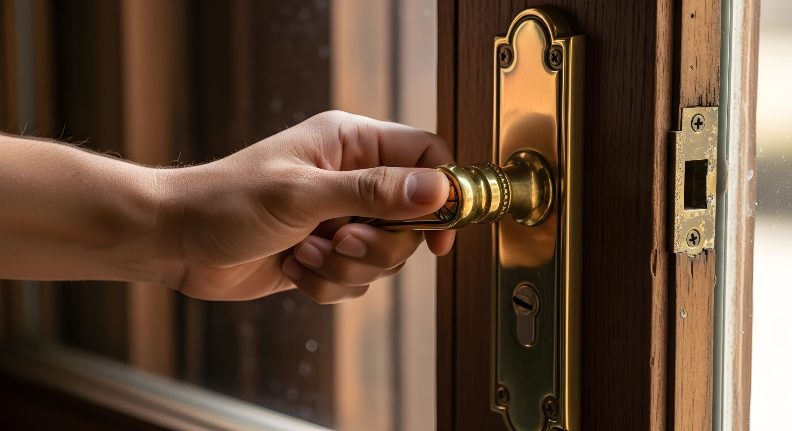 vecteezy a person is opening a door with a brass knob 69917227 1 scaled
