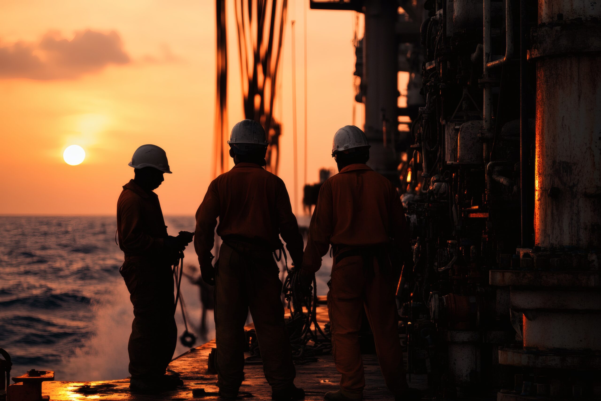 vecteezy workers prepare for evening operations on an offshore 58554264 scaled